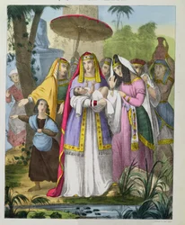 Mosè salvato dalla figlia del Faraone, da una bibbia stampata da Edward Gover, 1870